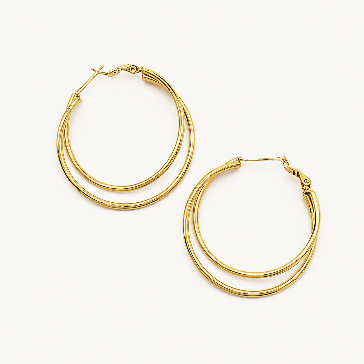 Boucles Modena, double créole de tailles différentes, acier inoxydable doré