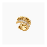 Earcuff Tessia, rang de pierres et rang de mini billes en acier inoxydable doré