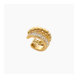 Earcuff Tessia, rang de pierres et rang de mini billes en acier inoxydable doré
