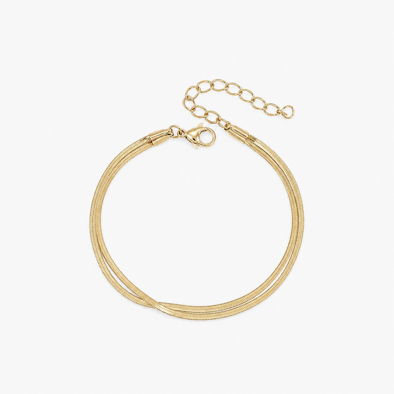 Bracelet Aureora, double rang de maille miroir plate, acier inoxydable doré