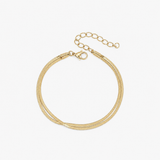 Bracelet Aureora, double rang de maille miroir plate, acier inoxydable doré