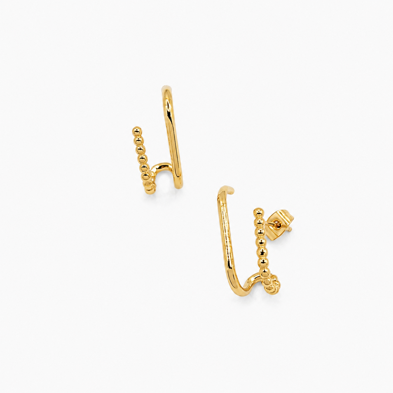 Boucles Hibiscus, ear climbers perlés en acier inoxydable doré