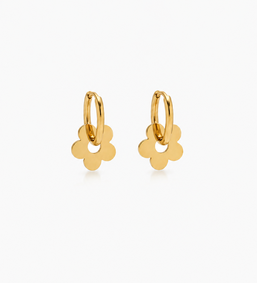 Boucles Moment, créole et charm fleur dorée en acier inoxydable