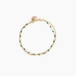 Bracelet Giulia double rang doré, perles émail vert