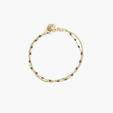 Bracelet Giulia double rang doré, perles émail vert