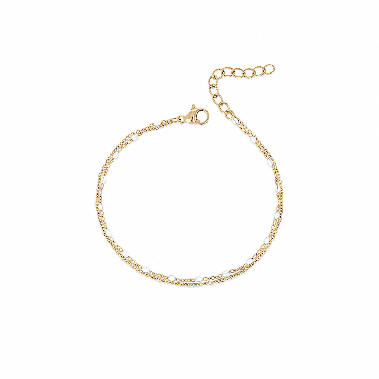 Bracelet Giulia double rang doré, perles émail blanc