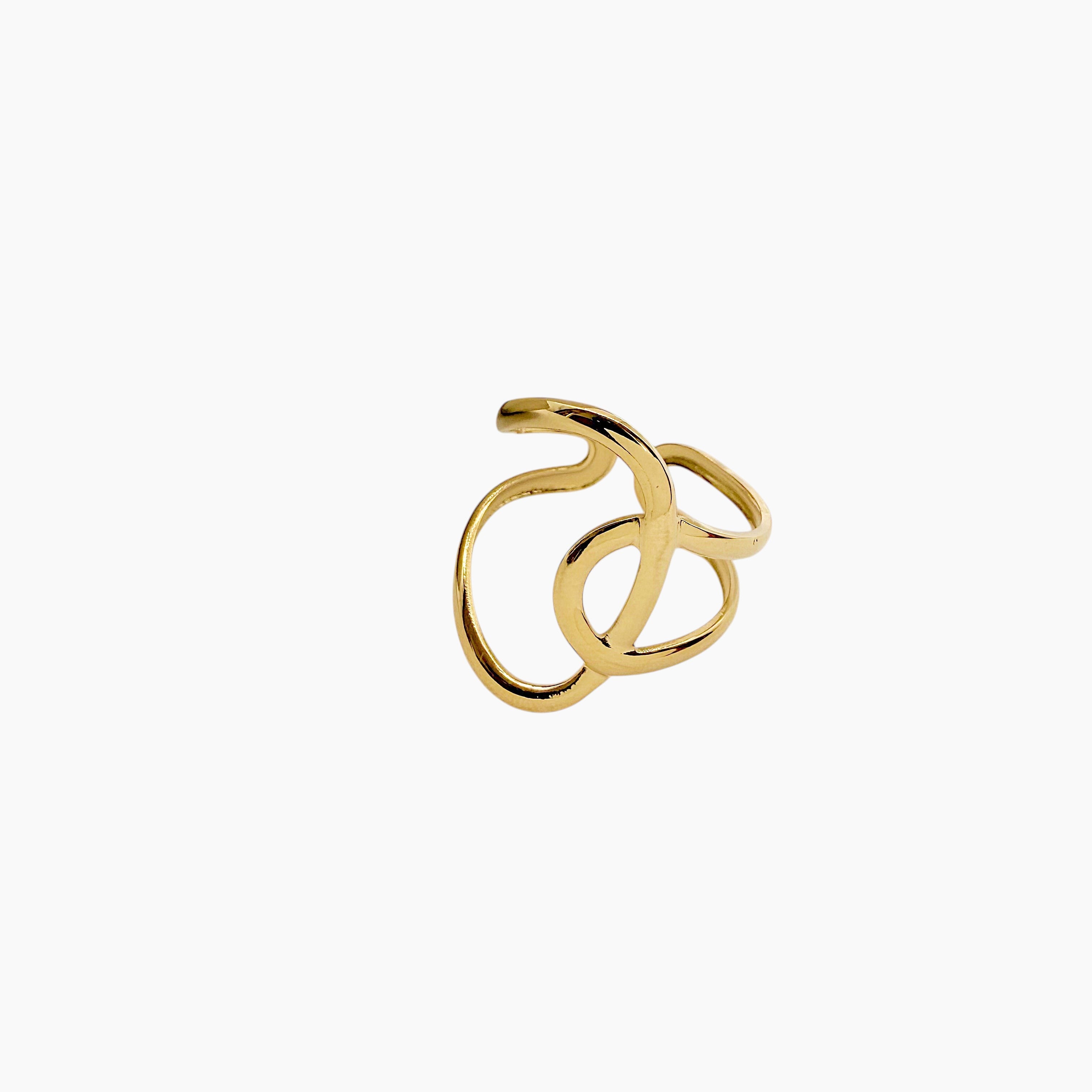 Bague Rome, formes fines entrecroisées en acier inoxydable doré