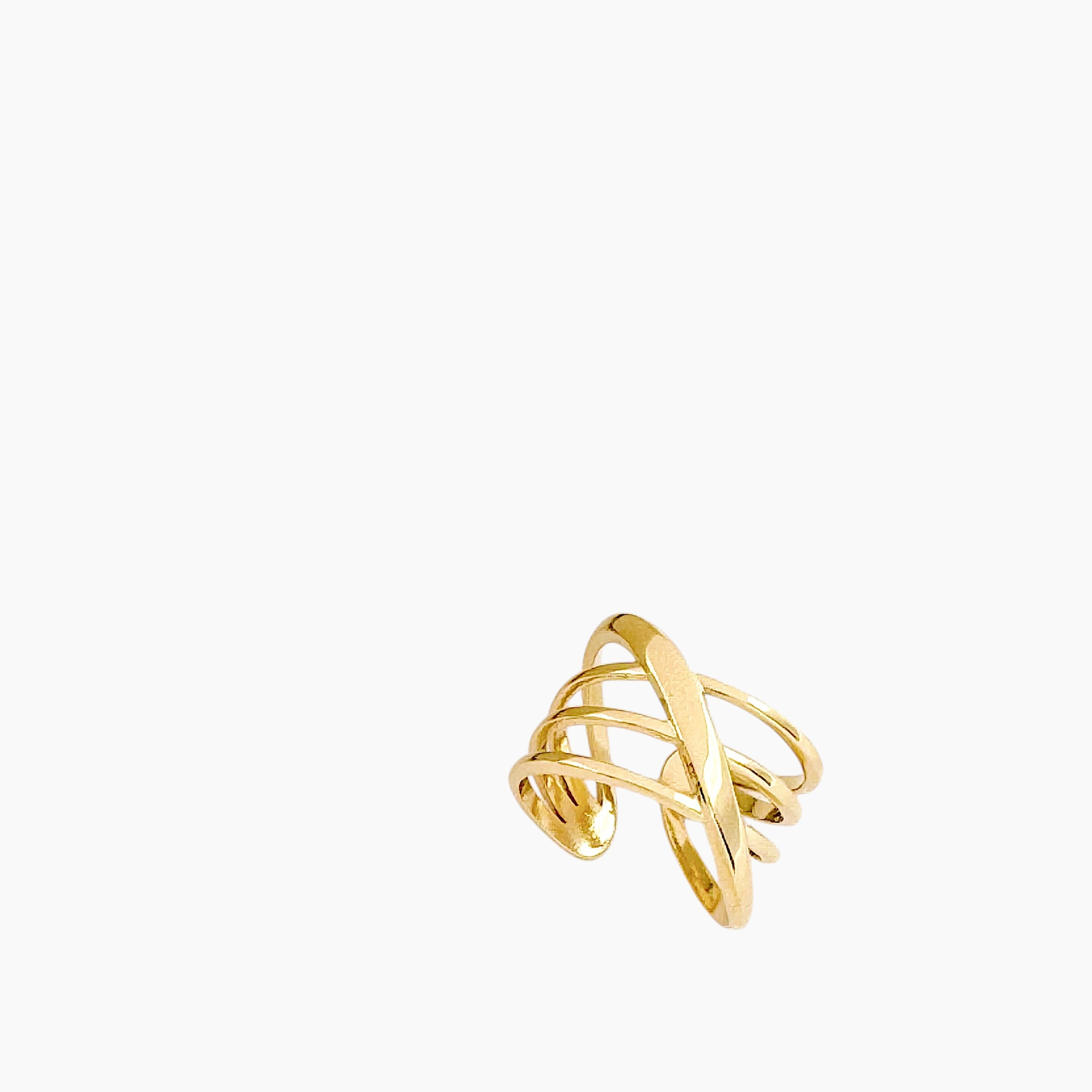 Bague Sunset, anneaux entrelacés en acier inoxydable doré