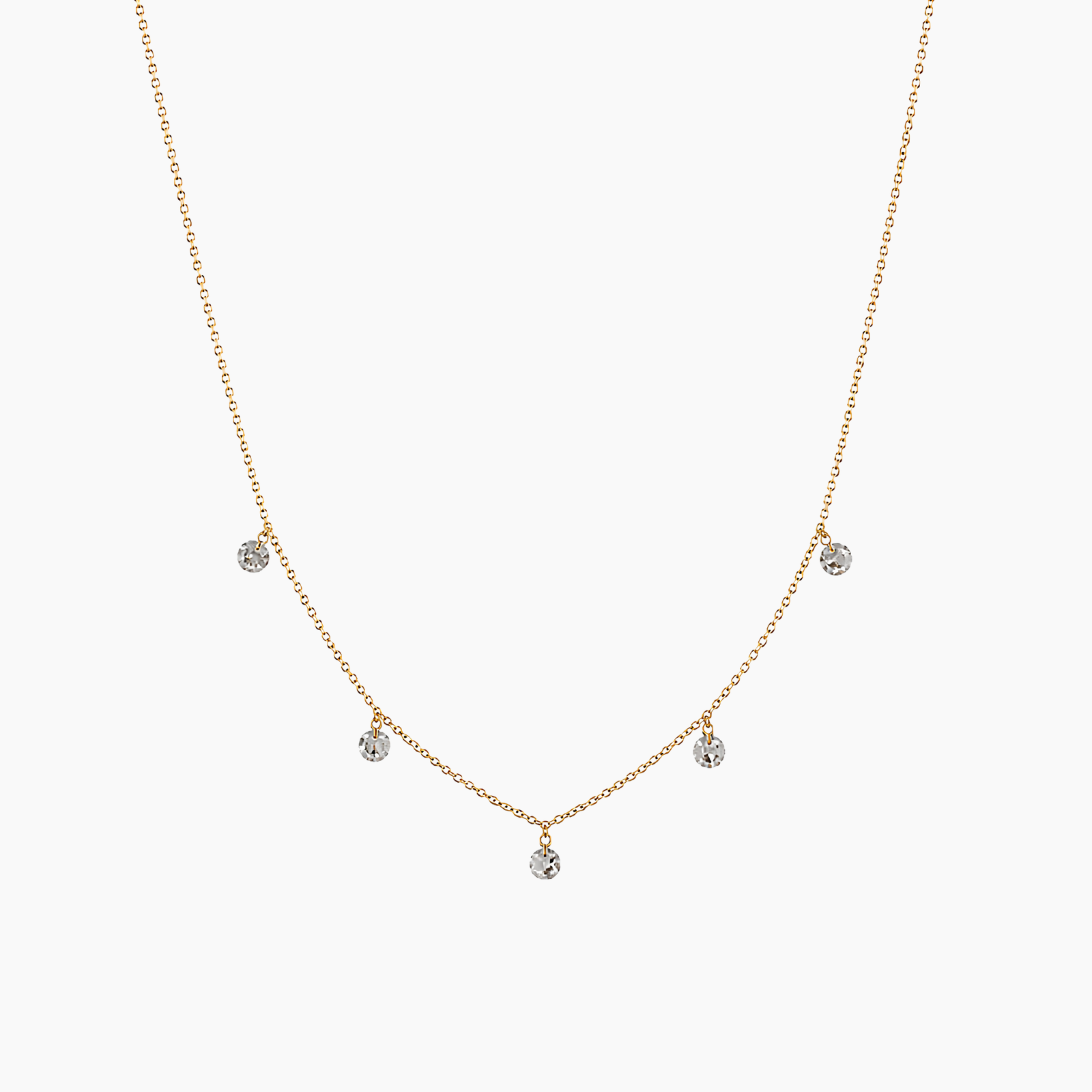 Collier Lumeva, cristaux non sertis suspendus sur chaîne, laiton doré