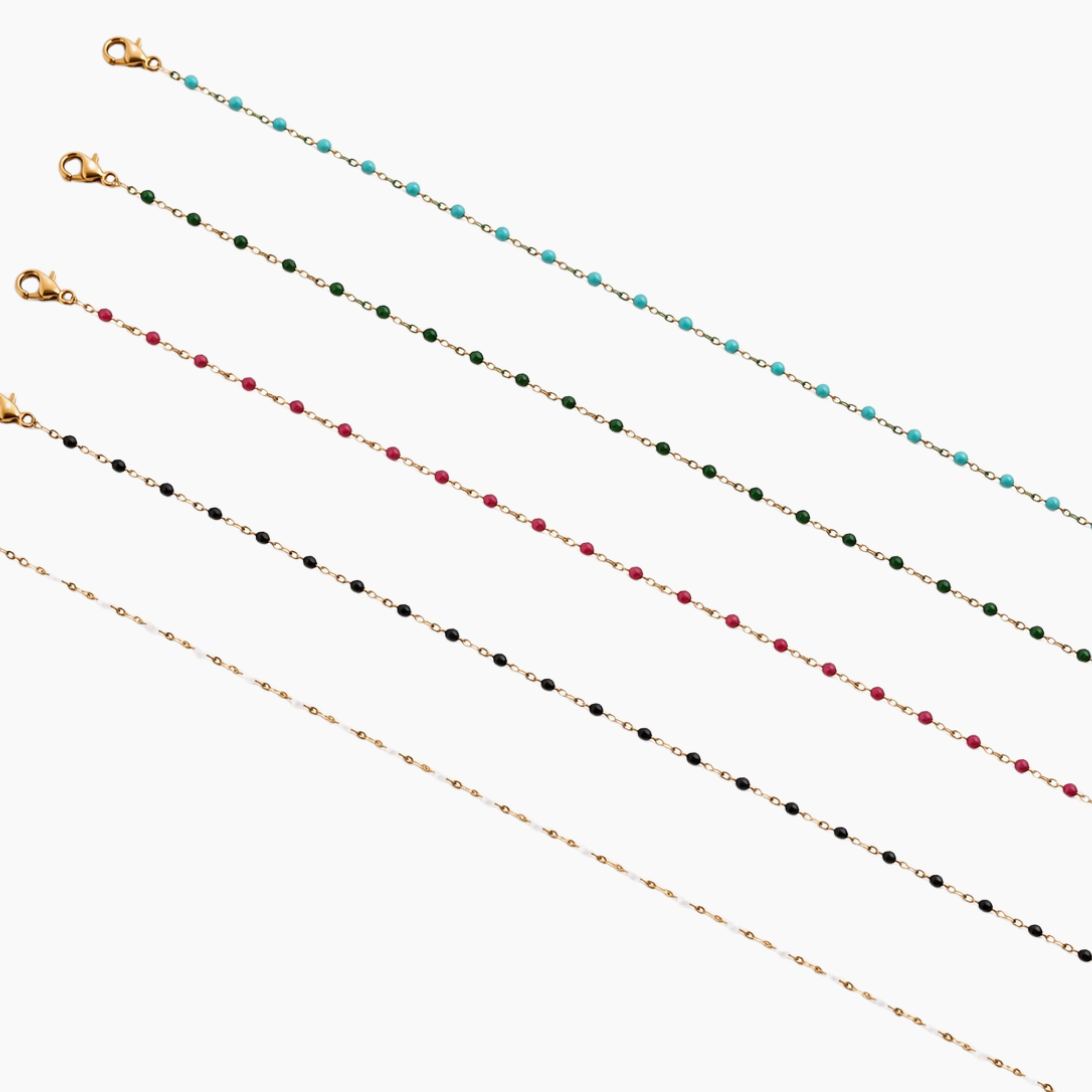 Collier Vendora, maille classique et pastilles émaillées, acier inoxydable doré