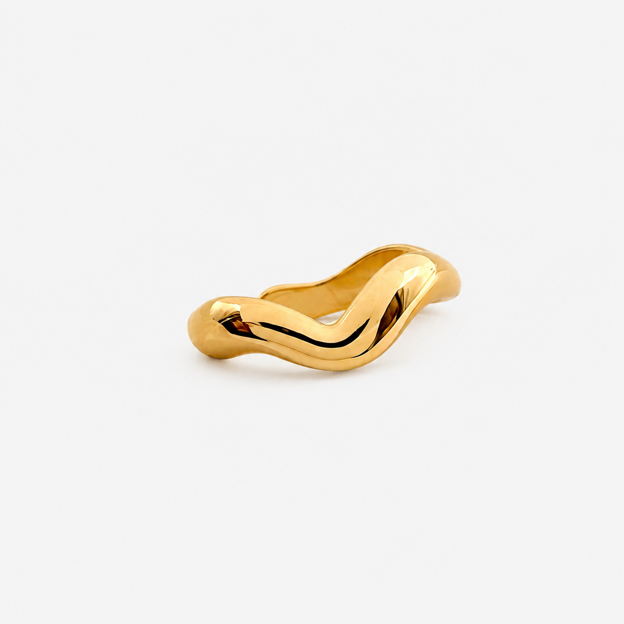 Bague Fulgur, anneau ondulé en acier inoxydable doré