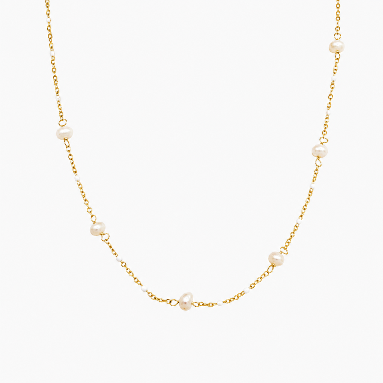 Collier Cosenza, chaîne à touches émaillées et perles d'eau douce, acier inoxydable