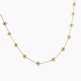 Collier Hugo, fleurs en perles d'agate blanche, acier inoxydable doré