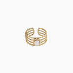 Bague Tessine, quatre rangs et nacre blanche en acier inoxydable doré