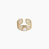 Bague Tessine, quatre rangs et nacre blanche en acier inoxydable doré