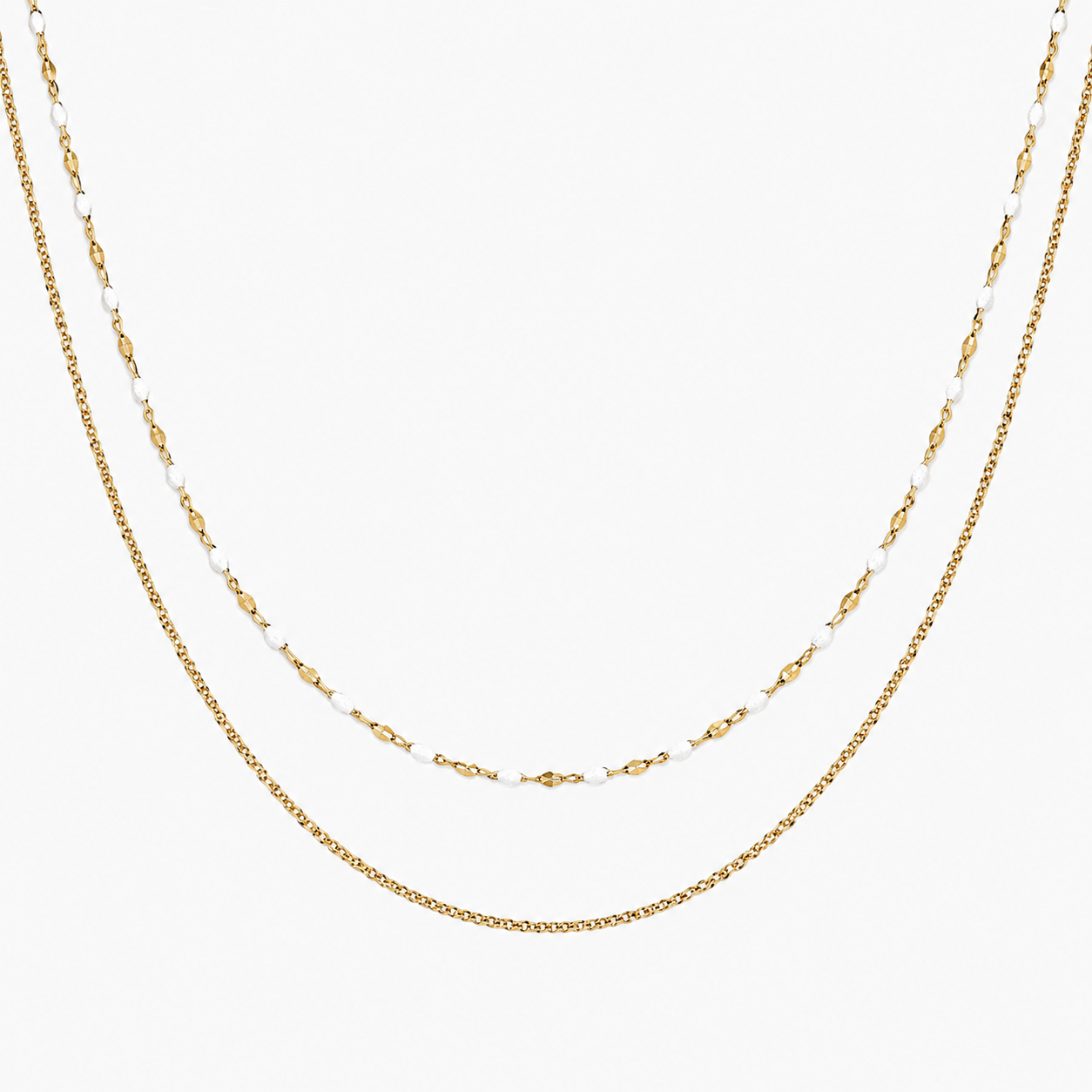 Collier Auryn, double rang maille classique et forçat émaillée, acier inoxydable