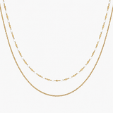 Collier Auryn, double rang maille classique et forçat émaillée, acier inoxydable