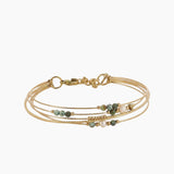 Bracelet Aurore, jonc multirangs orné de pierres naturelles et perles dorées, acier inoxydable doré