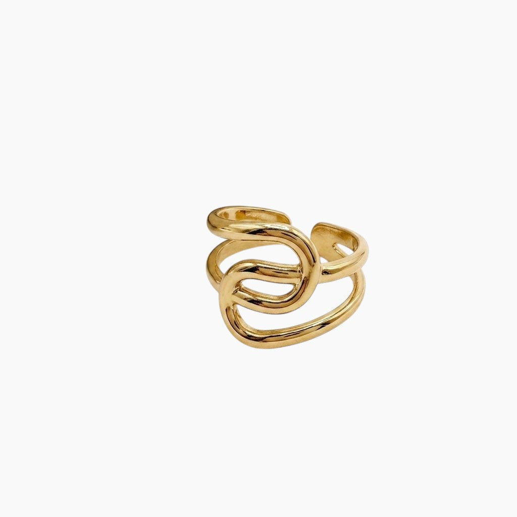 Bague Selora, boucles ajourées entrecroisées en acier inoxydable doré
