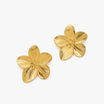 Boucles Romy, fleur de cerisier aux pétales striés, acier inoxydable doré