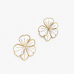 Boucles Nour, fleur aux pétales nervurés et liseré doré, acier inoxydable