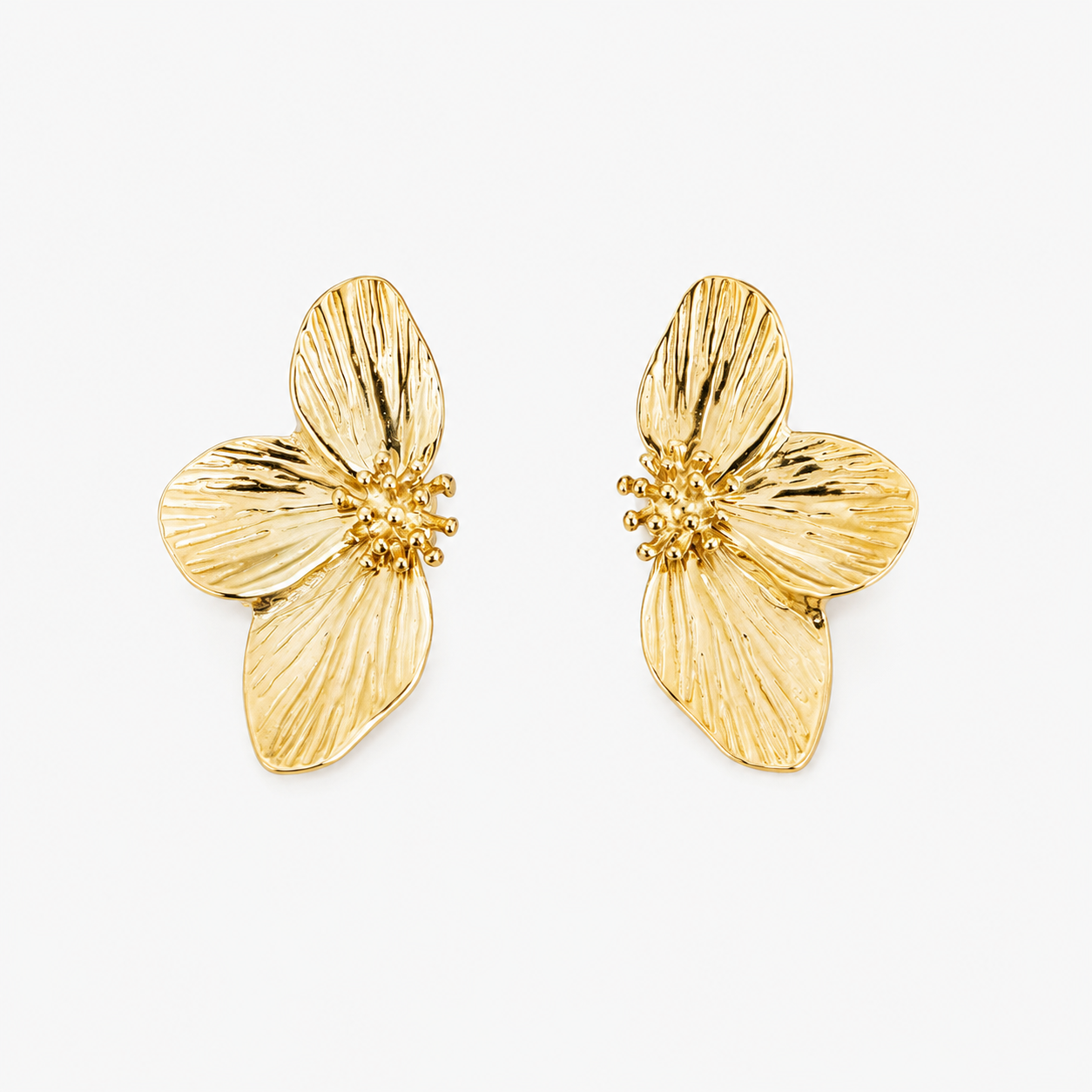 Boucles Curcuma, fleur de cerisier aux étamines dorées, acier inoxydable