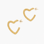 Boucles Luma, créole cœur au relief texturé en acier inoxydable doré
