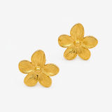 Boucles Asa, fleur simple à cinq pétales, acier inoxydable doré