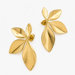 Boucles Rina, motif feuilles, acier inoxydable doré