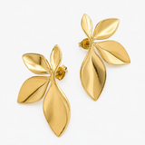 Boucles Rina, motif feuilles, acier inoxydable doré