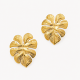 Boucles Vincenza, feuille de monstera texturée, acier inoxydable doré