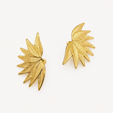Boucles Ferrara, feuille de palme en éventail allongée, acier inoxydable doré