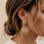 Boucles Arezzo, double soleil martelé, acier inoxydable doré