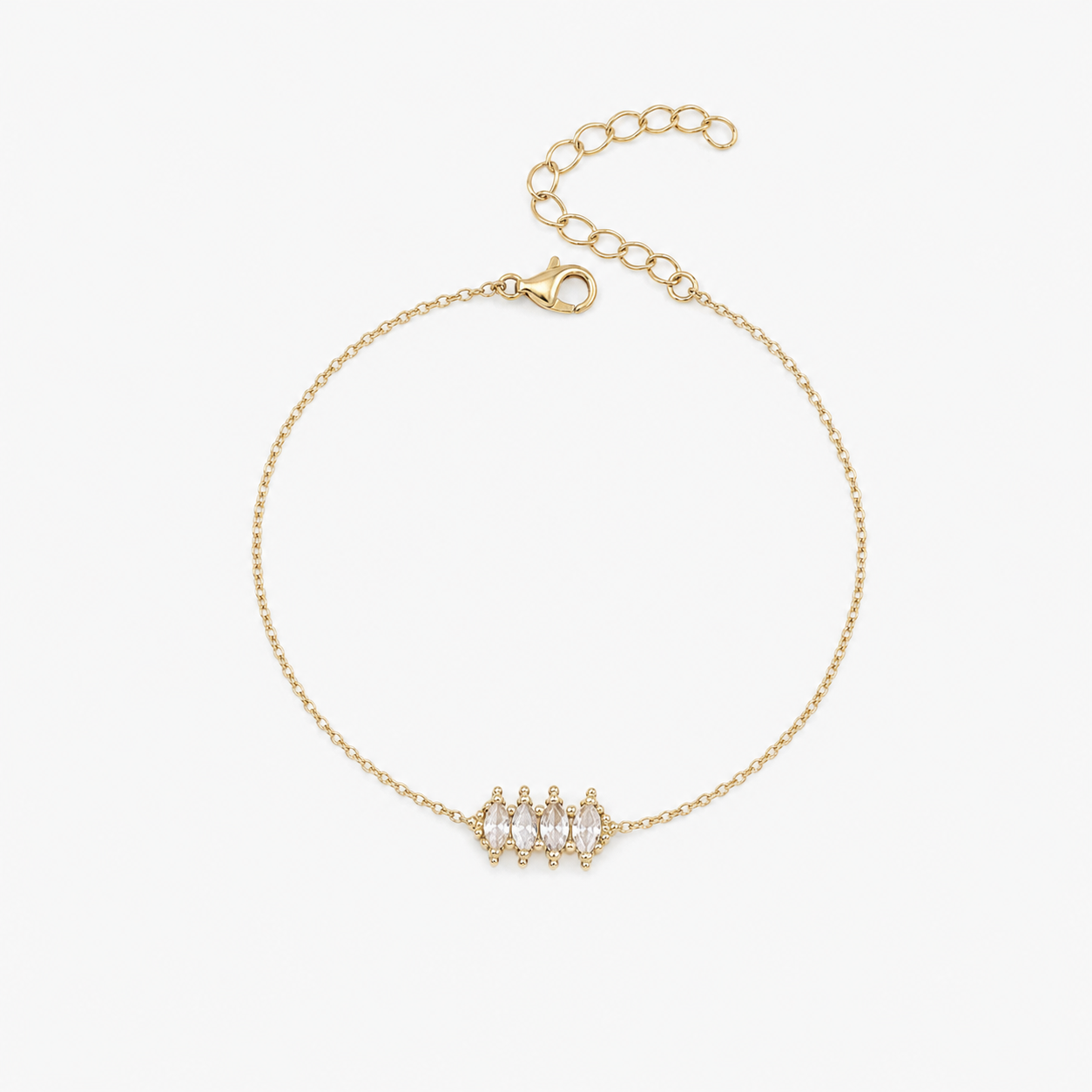 Bracelet Canopée, quatre cristaux en amande, acier inoxydable doré