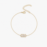 Bracelet Canopée, quatre cristaux en amande, acier inoxydable doré