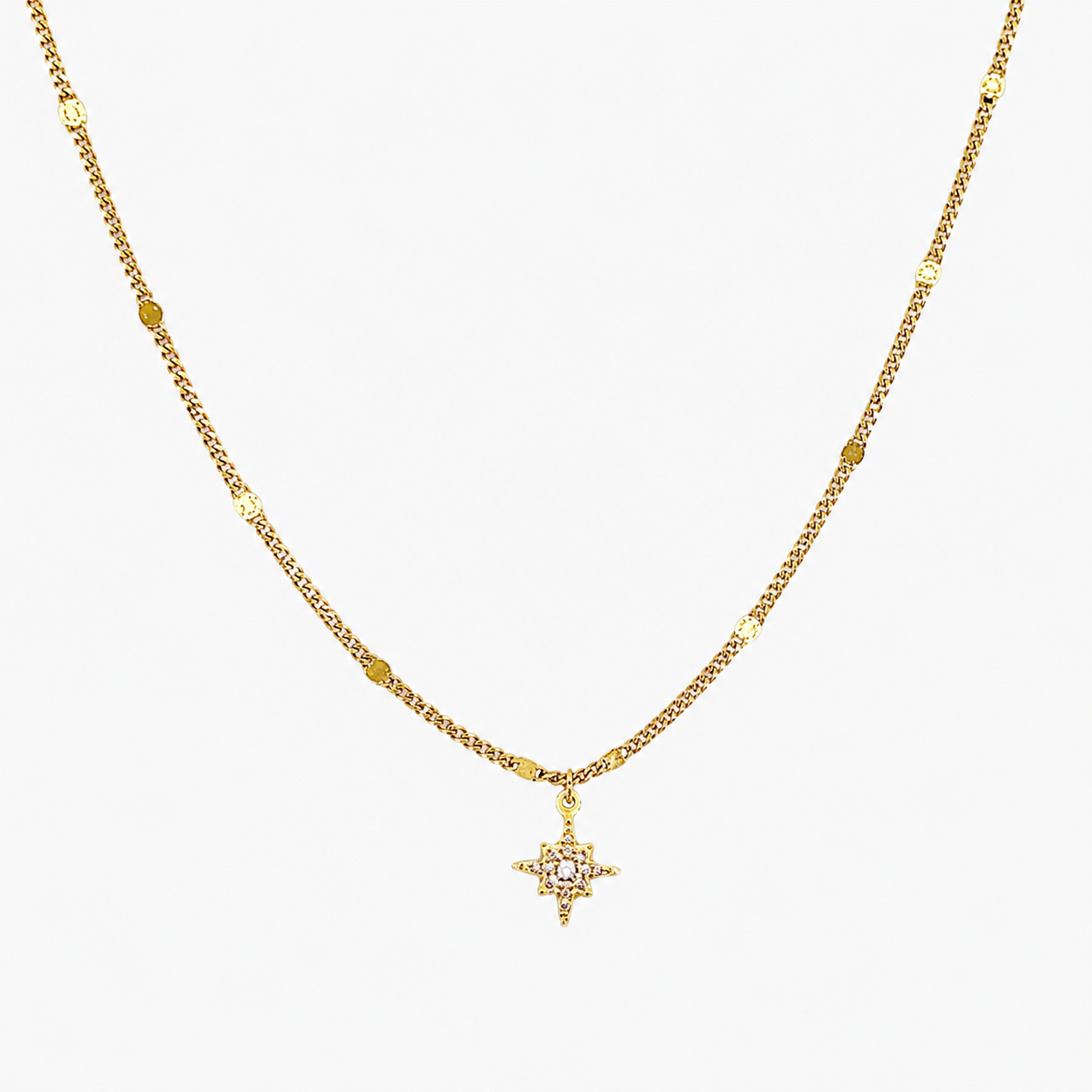 Collier Alghero, pendentif étoile du Nord serti de zirconium, acier inoxydable doré