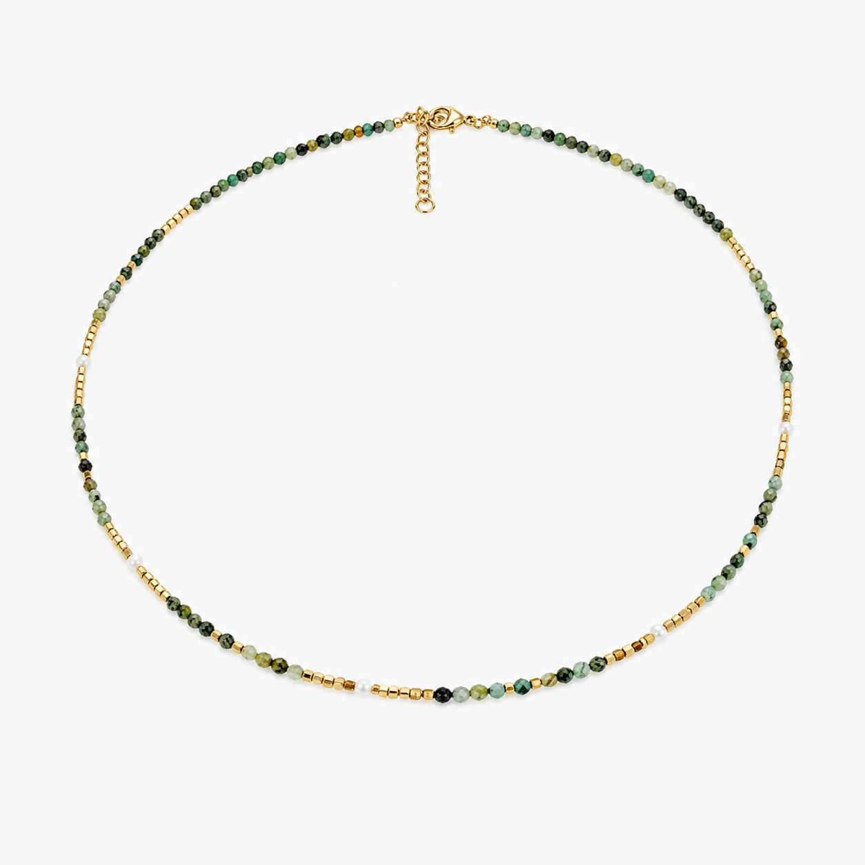 Collier Cleo, pierres d'agate blanche ou turquoise africaine et perles d'eau douce, acier inoxydable doré
