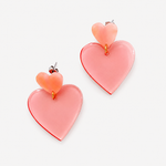 Boucles Storm, petit cœur et grand cœur en deux tons de rose, résine