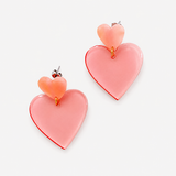 Boucles Storm, petit cœur et grand cœur en deux tons de rose, résine