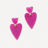 Boucles Silk, deux cœurs pailletés en cascade, acier inoxydable et résine