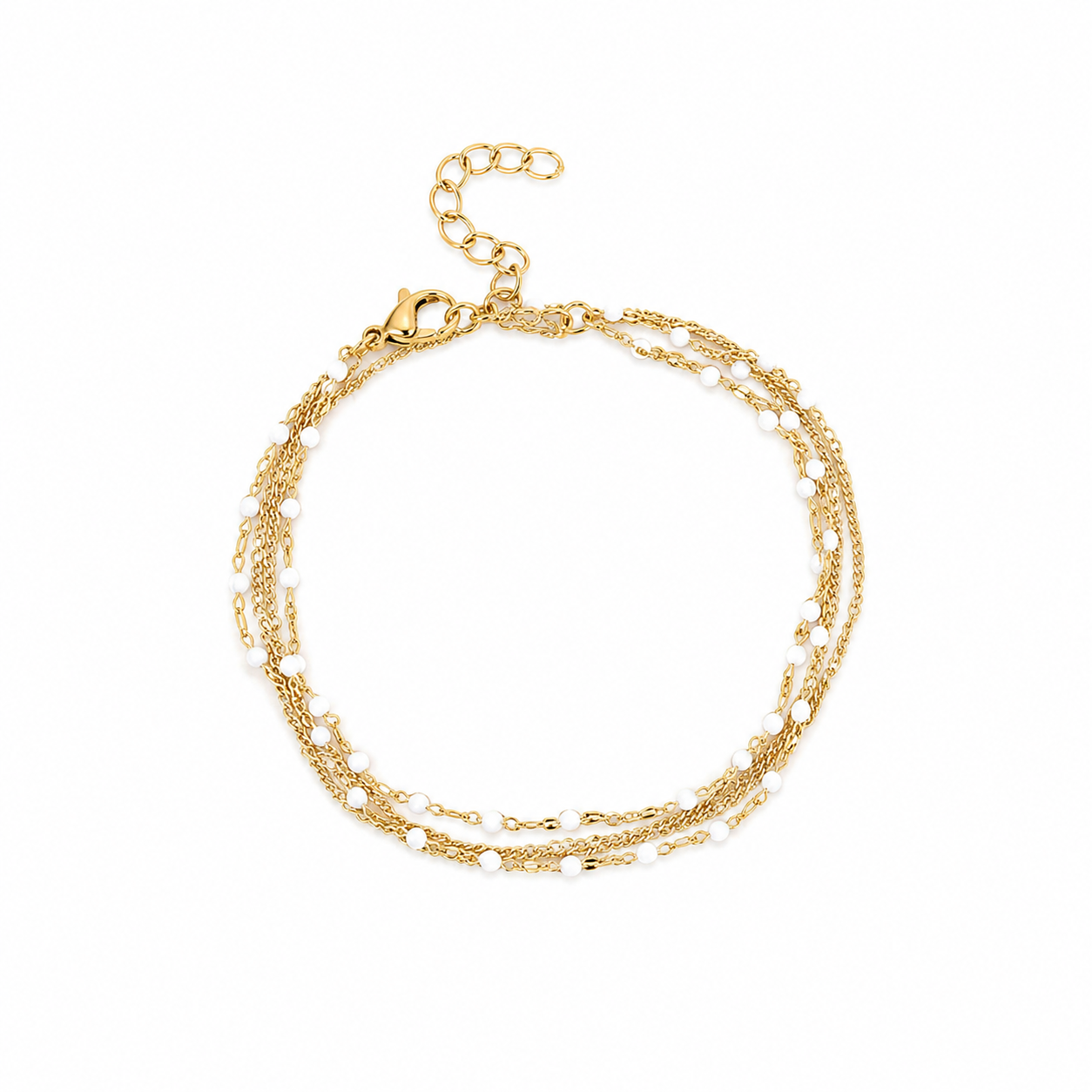 Bracelet Auryn, multi-rangs de chaînes et perles colorées, acier inoxydable doré