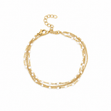 Bracelet Auryn, multi-rangs de chaînes et perles colorées, acier inoxydable doré