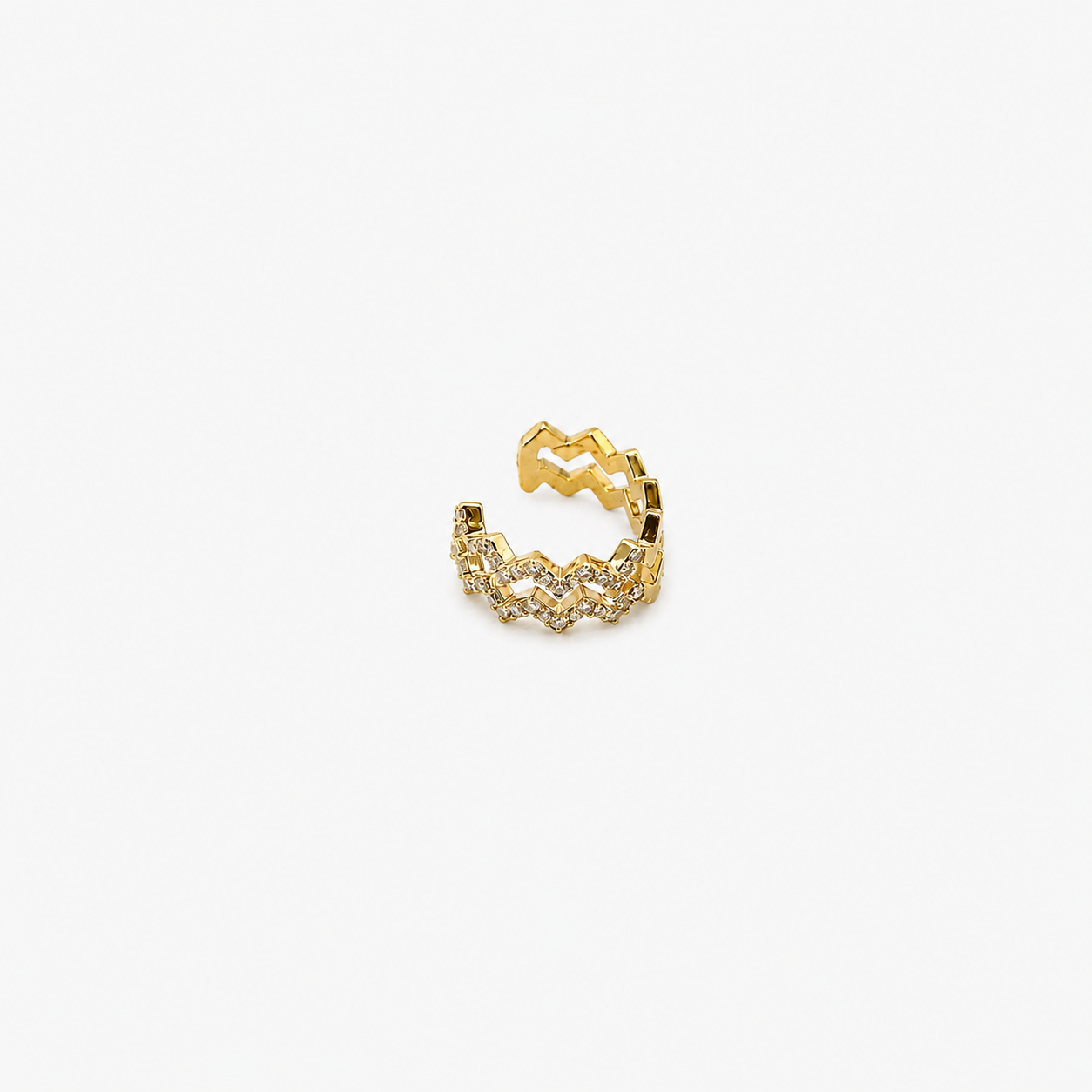 Earcuff Aureva, motif zigzag serti de zircons en acier inoxydable doré