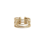 Bague Velora, huit anneaux alternant lisse et torsadé, acier inoxydable doré