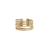 Bague Velora, huit anneaux alternant lisse et torsadé, acier inoxydable doré