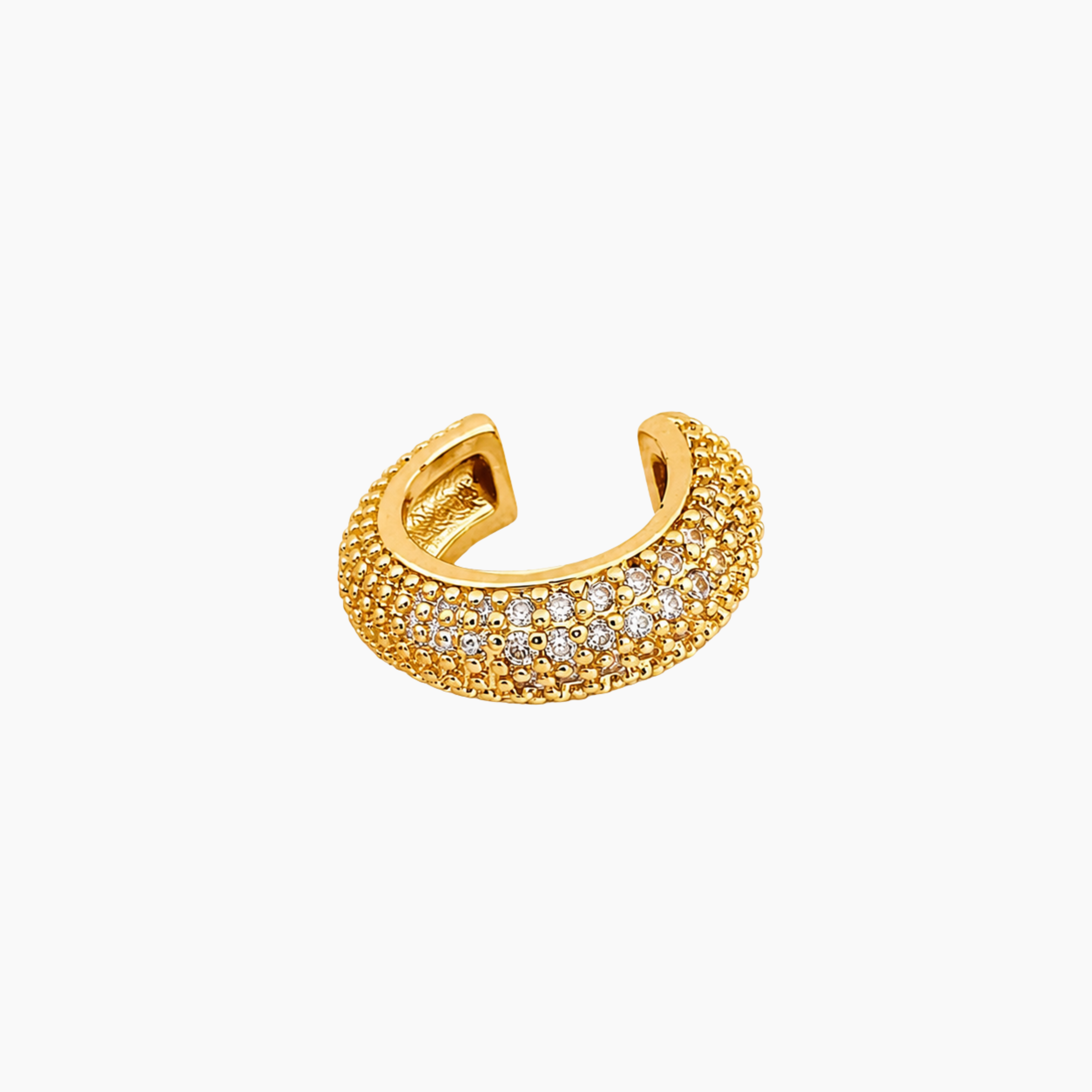 Earcuff Bowie, bande de zircons encadrée de mini billes, acier inoxydable doré