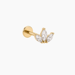 Piercing Sarah, motif feuillage serti de cristaux en acier inoxydable doré