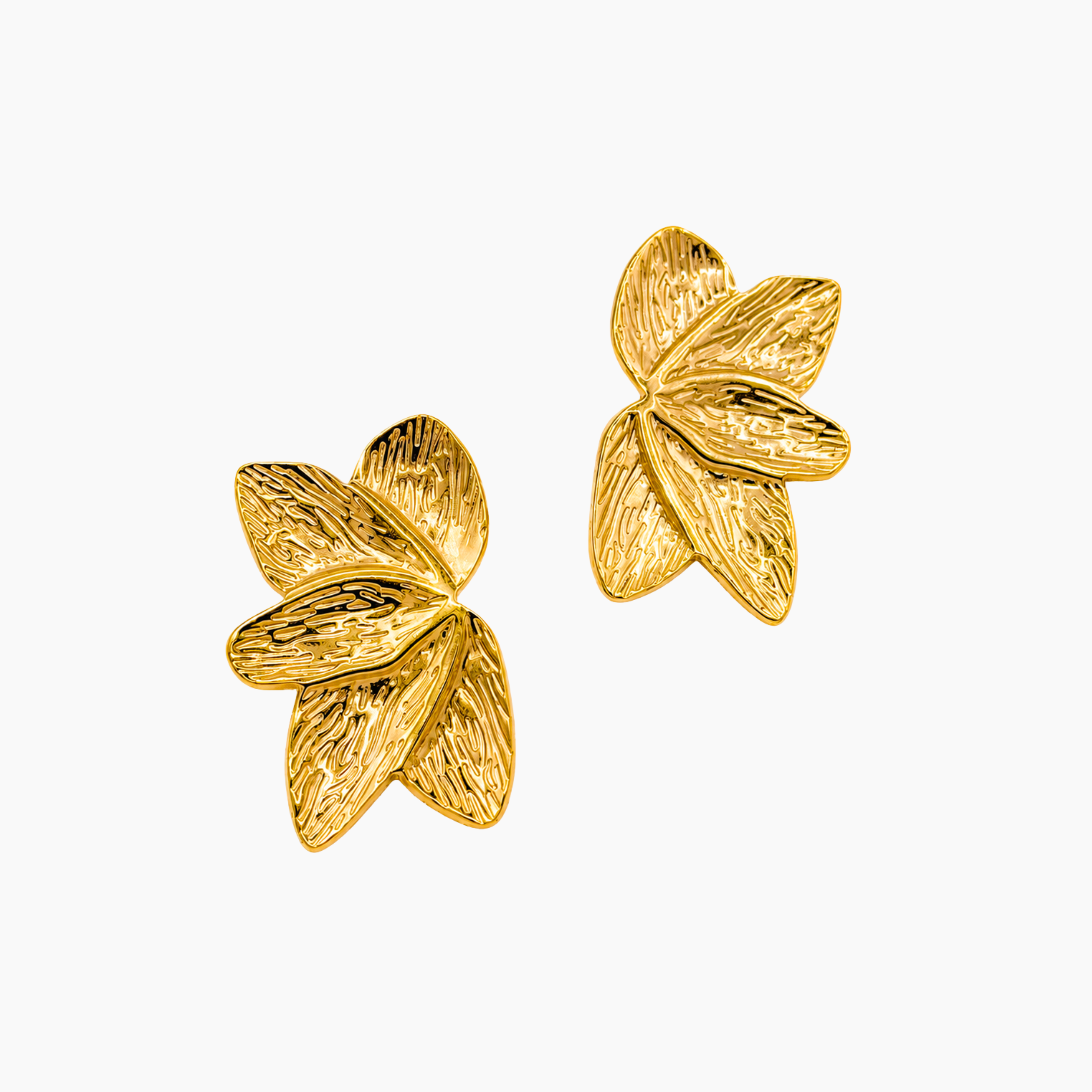 Boucles Mantua, motif feuille texturée, acier inoxydable doré