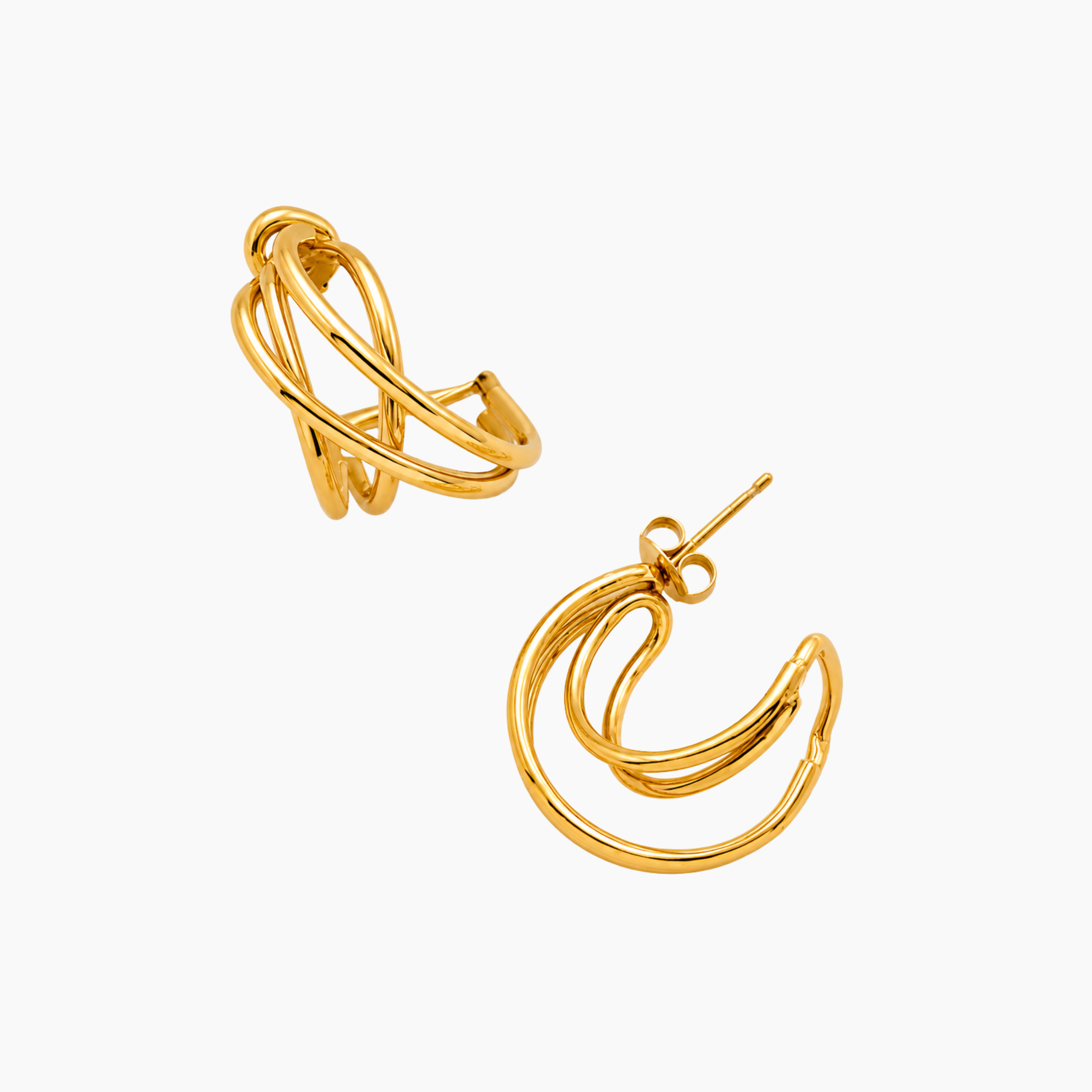 Boucles Treviso, créoles double anneau entrecroisé, acier inoxydable