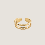 Bague Bari, rangs torsadé et effet chaîne, acier inoxydable doré